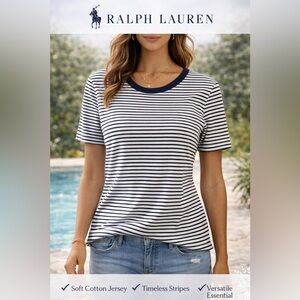 Ralph Lauren Striped Crewneck Short Sleeve Top - Navy/White